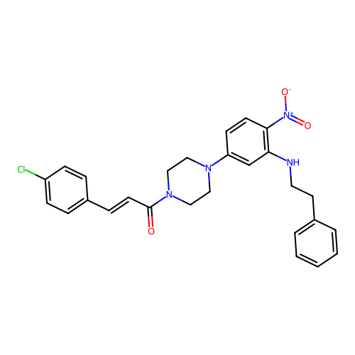 (2E)-3-(4-chlorophenyl)-1-(4-{4-nitro-3-[(2-phenylethyl)amino]phenyl}piperazin-1-yl)prop-2-en-1-one structure