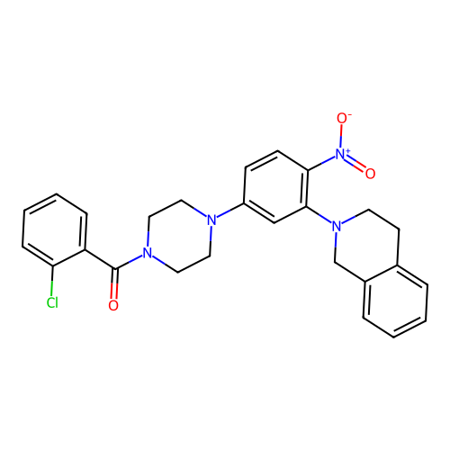 (2-chlorophenyl){4-[3-(3,4-dihydroisoquinolin-2(1H)-yl)-4-nitrophenyl]piperazin-1-yl}methanone structure