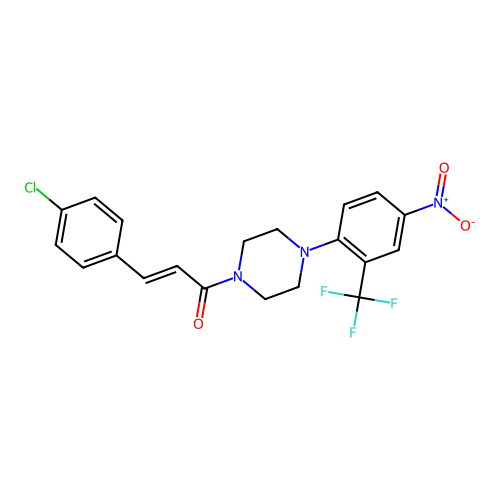 (2E)-3-(4-chlorophenyl)-1-{4-[4-nitro-2-(trifluoromethyl)phenyl]piperazin-1-yl}prop-2-en-1-one structure