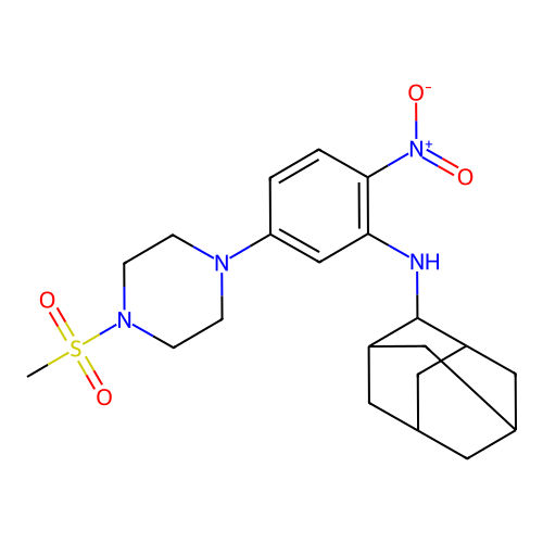 N-[5-(4-methylsulfonylpiperazin-1-yl)-2-nitro-phenyl]adamantan-2-amine structure