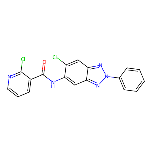 2-chloro-N-(6-chloro-2-phenyl-2H-benzotriazol-5-yl)pyridine-3-carboxamide structure