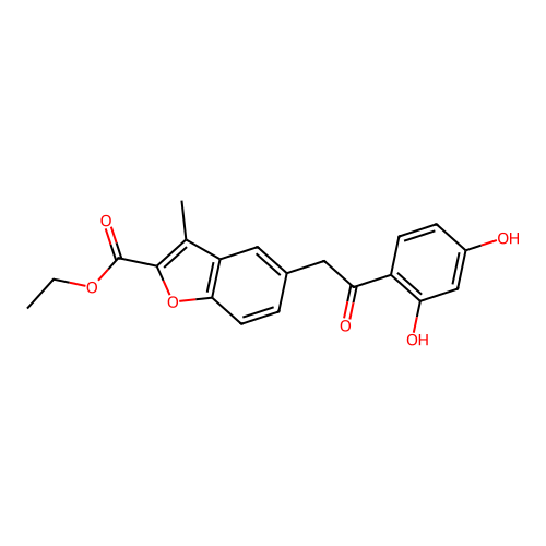 Ethyl 5-[2-(2,4-dihydroxyphenyl)-2-oxoethyl]-3-methyl-1-benzofuran-2-carboxylate structure