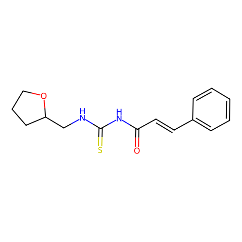 (2E)-3-phenyl-N-[(tetrahydrofuran-2-ylmethyl)carbamothioyl]prop-2-enamide structure
