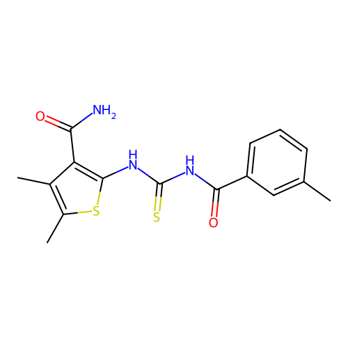 4,5-dimethyl-2-({[(3-methylbenzoyl)amino]carbonothioyl}amino)-3-thiophenecarboxamide structure