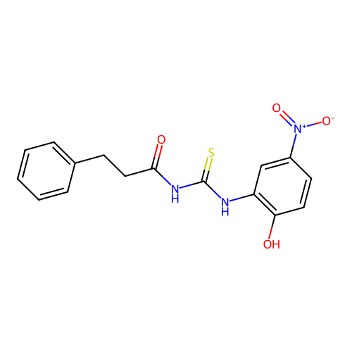 N-[(2-hydroxy-5-nitrophenyl)carbamothioyl]-3-phenylpropanamide structure