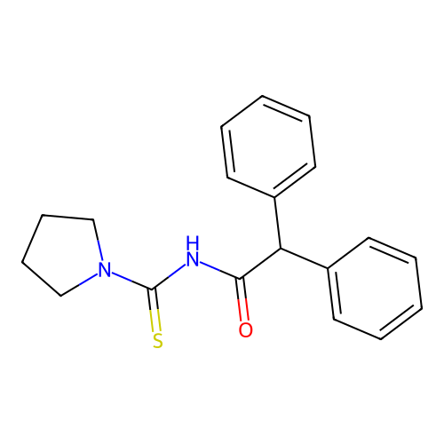 2,2-diphenyl-N-(pyrrolidin-1-ylcarbonothioyl)acetamide structure