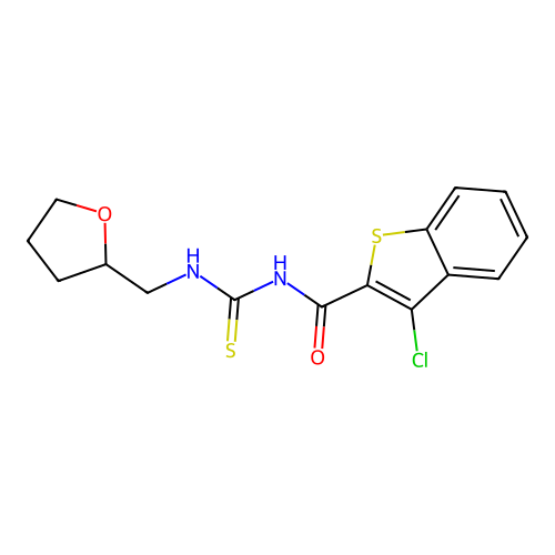 3-chloro-N-(oxolan-2-ylmethylcarbamothioyl)-1-benzothiophene-2-carboxamide structure