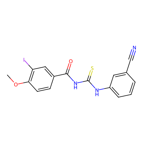 N-[(3-cyanophenyl)carbamothioyl]-3-iodo-4-methoxybenzamide structure
