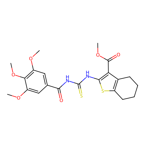 methyl 2-({[(3,4,5-trimethoxyphenyl)carbonyl]carbamothioyl}amino)-4,5,6,7-tetrahydro-1-benzothiophene-3-carboxylate structure