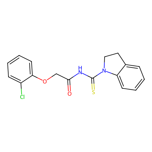 2-(2-chlorophenoxy)-N-(2,3-dihydro-1H-indol-1-ylcarbonothioyl)acetamide structure