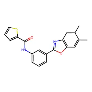 N-[3-(5,6-dimethyl-1,3-benzoxazol-2-yl)phenyl]thiophene-2-carboxamide structure
