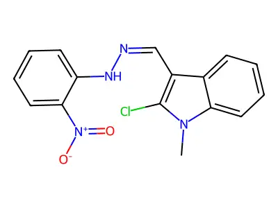 N-[(2-chloro-1-methylindol-3-yl)methylideneamino]-2-nitroaniline structure