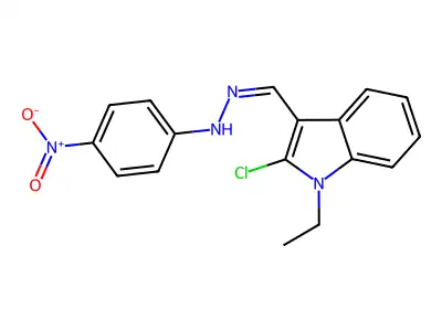 N-[(2-chloro-1-ethylindol-3-yl)methylideneamino]-4-nitroaniline structure