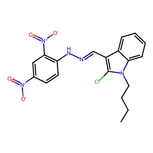 N-[(1-butyl-2-chloroindol-3-yl)methylideneamino]-2,4-dinitroaniline structure
