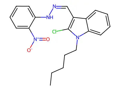 N-[(2-chloro-1-pentylindol-3-yl)methylideneamino]-2-nitroaniline structure