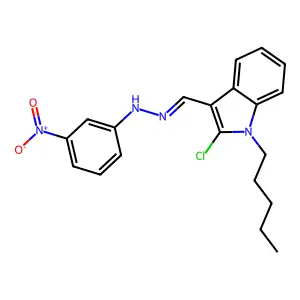 N-[(2-chloro-1-pentylindol-3-yl)methylideneamino]-3-nitroaniline structure