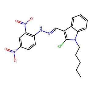 N-[(2-chloro-1-pentylindol-3-yl)methylideneamino]-2,4-dinitroaniline structure