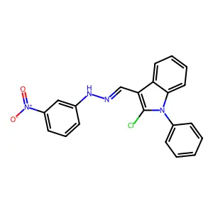 N-[(2-chloro-1-phenylindol-3-yl)methylideneamino]-3-nitroaniline structure