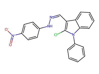 N-[(2-chloro-1-phenylindol-3-yl)methylideneamino]-4-nitroaniline structure