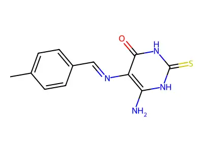 6-amino-5-[(4-methylphenyl)methylideneamino]-2-sulfanylidene-1H-pyrimidin-4-one structure