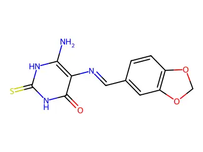 6-amino-5-(1,3-benzodioxol-5-ylmethylideneamino)-2-sulfanyli structure