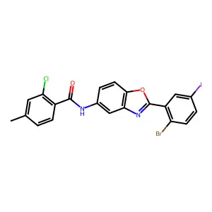 N-[2-(2-bromo-5-iodophenyl)-1,3-benzoxazol-5-yl]-2-chloro-4-methylbenzamide structure