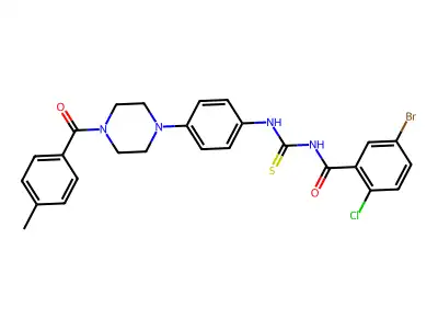 5-bromo-2-chloro-N-[[4-[4-(4-methylbenzoyl)piperazin-1-yl]phenyl]carbamothioyl]benzamide structure