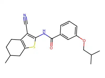 N-(3-cyano-6-methyl-4,5,6,7-tetrahydro-1-benzothiophen-2-yl)-3-(2-methylpropoxy)benzamide structure