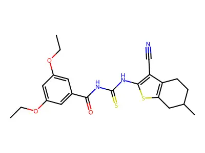 N-[(3-cyano-6-methyl-4,5,6,7-tetrahydro-1-benzothiophen-2-yl)carbamothioyl]-3,5-diethoxybenzamide structure