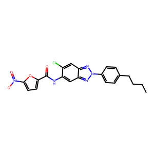 N-[2-(4-butylphenyl)-6-chlorobenzotriazol-5-yl]-5-nitrofuran-2-carboxamide structure