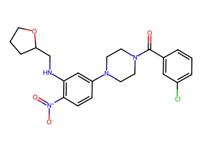 (3-chlorophenyl)-[4-[4-nitro-3-(oxolan-2-ylmethylamino)phenyl]piperazin-1-yl]methanone structure