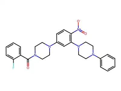 (2-fluorophenyl)-[4-[4-nitro-3-(4-phenylpiperazin-1-yl)phenyl]piperazin-1-yl]methanone structure