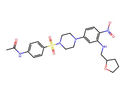 N-[4-[4-[4-nitro-3-(oxolan-2-ylmethylamino)phenyl]piperazin-1-yl]sulfonylphenyl]acetamide structure