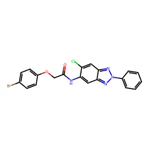 2-(4-bromophenoxy)-N-(6-chloro-2-phenylbenzotriazol-5-yl)acetamide structure