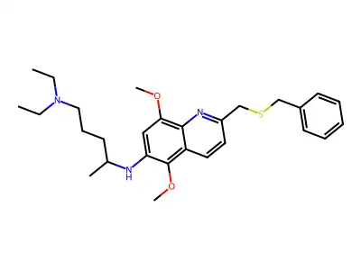 Quinoline, 2-((benzylthio)methyl)-6-((4-(diethylamino)-1-methylbutyl)amino)-5,8-dimethoxy- structure