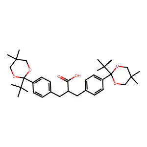 3-[4-(2-tert-butyl-5,5-dimethyl-1,3-dioxan-2-yl)phenyl]-2-[[4-(2-tert-butyl-5,5-dimethyl-1,3-dioxan-2-yl)phenyl]methyl]propanoic acid structure