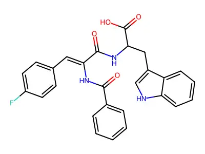 N-[2-(benzoylamino)-3-(4-fluorophenyl)acryloyl]tryptophan structure