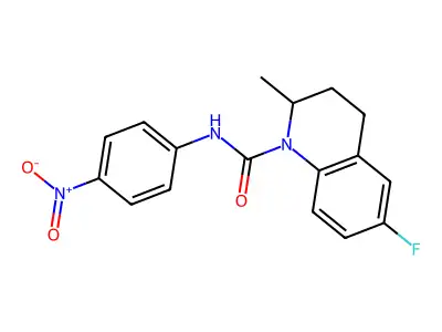6-fluoro-2-methyl-N-(4-nitrophenyl)-3,4-dihydro-2H-quinoline-1-carboxamide structure