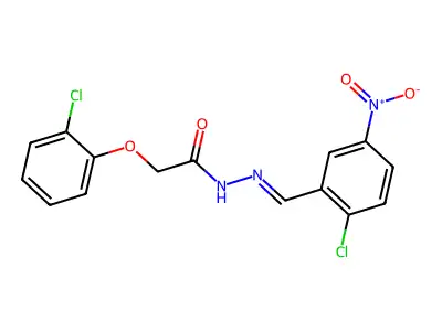 N-[(2-chloro-5-nitrophenyl)methylideneamino]-2-(2-chlorophenoxy)acetamide structure