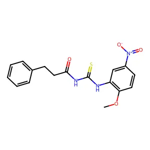 N-[(2-methoxy-5-nitrophenyl)carbamothioyl]-3-phenylpropanamide structure