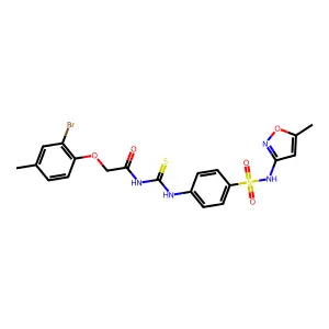 2-(2-bromo-4-methylphenoxy)-N-[[4-[(5-methyl-1,2-oxazol-3-yl)sulfamoyl]phenyl]carbamothioyl]acetamide structure