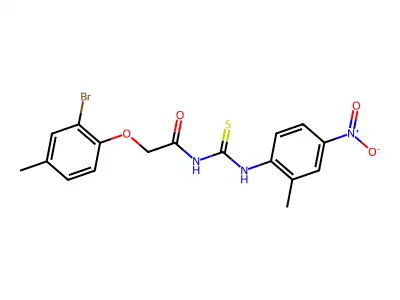 2-(2-bromo-4-methylphenoxy)-N-[(2-methyl-4-nitrophenyl)carbamothioyl]acetamide structure
