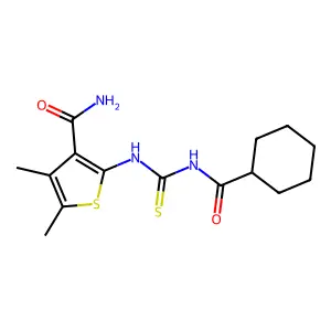 2-(Cyclohexanecarbonylcarbamothioylamino)-4,5-dimethylthiophene-3-carboxamide structure