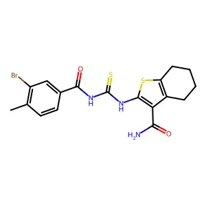 2-({[(3-bromo-4-methylbenzoyl)amino]carbonothioyl}amino)-4,5,6,7-tetrahydro-1-benzothiophene-3-carboxamide structure