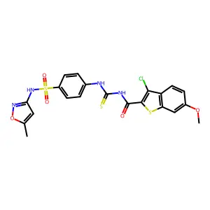 3-chloro-6-methoxy-N-[[4-[(5-methyl-1,2-oxazol-3-yl)sulfamoyl]phenyl]carbamothioyl]-1-benzothiophene-2-carboxamide structure