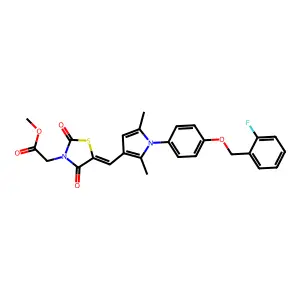 methyl {(5E)-5-[(1-{4-[(2-fluorobenzyl)oxy]phenyl}-2,5-dimethyl-1H-pyrrol-3-yl)methylidene]-2,4-dioxo-1,3-thiazolidin-3-yl}acetate structure