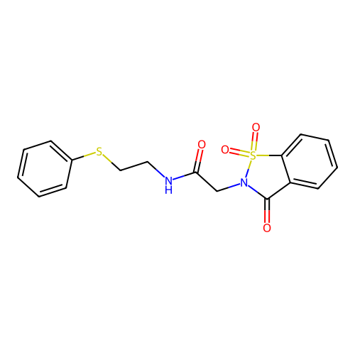 N-(2-phenylsulfanylethyl)-2-(1,1,3-trioxo-1,2-benzothiazol-2-yl)acetamide structure