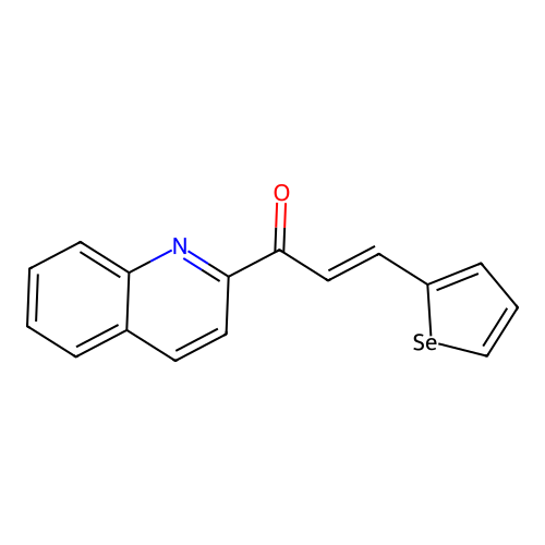 (2E)-1-(quinolin-2-yl)-3-(selenophen-2-yl)prop-2-en-1-one structure