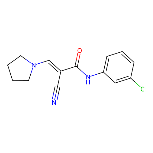 (E)-N-(3-chlorophenyl)-2-cyano-3-pyrrolidin-1-ylprop-2-enamide structure
