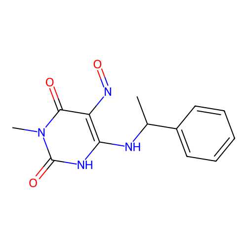 3-methyl-5-nitroso-6-[(1-phenylethyl)amino]pyrimidine-2,4(1H,3H)-dione structure